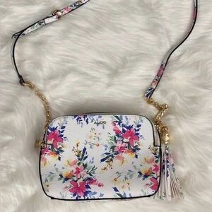 Aldo White Floral Crossbody Bag with Gold Accents